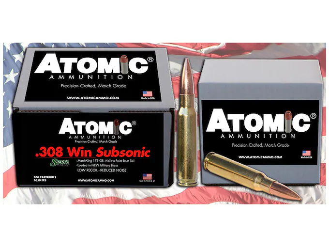 Atomic Ammunition Match Subsonic 308 Winchester Ammo 175 Grain Sierra MatchKing Jacketed Hollow Point Box of 100 For Sale